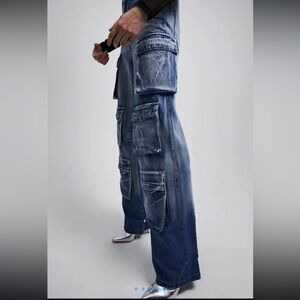 NWT RtA Lea Blue Cargo Jeans Sz 26